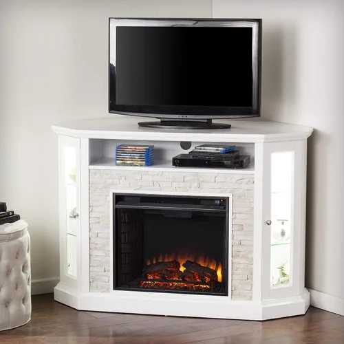 Vista 9 de Southern Enterprises chimenea eléctrica convertible, Metal, Blanco