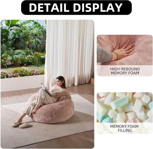 Vista 5 de Puf de 3 pies, puf con relleno, espuma viscoelástica altamente resistente, puf redondo de felpa, mueble para sala moderna, silla de lectura de ocio