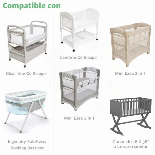 Vista 2 de Sábanas ajustables para cuna de bebé, 18 x 36 x 2 pulgadas, compatibles con Arms Reach Co Sleeper Cambria, Clear Vue, Mini Ezee, moisés, algodón