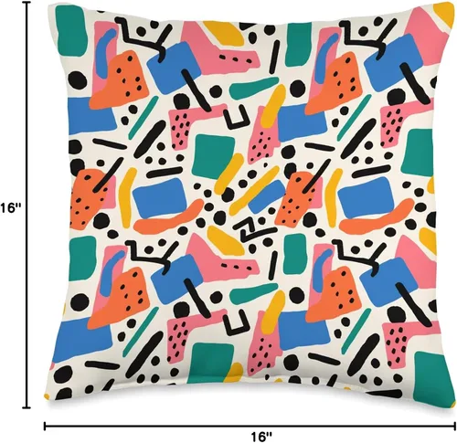 Vista 4 de 8 Twenty Three Modern Abstract Pattern Art Designs Almohada estilo Memphis de los años 80 y 90, diseño geométrico retro, 16 x 16 pulgadas, multicolor