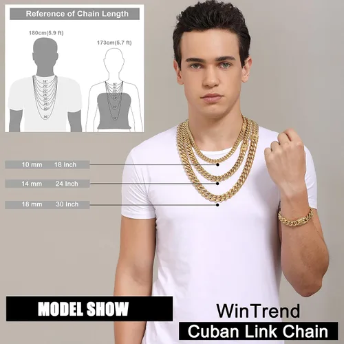 Vista 7 de Collar o pulsera de eslabones cubanos con cierre de caja de diseño para hombres de 0.236 in, 0.315 in, 0.394 in, 0.472 in, 0.591 in, 0.709 in, oro