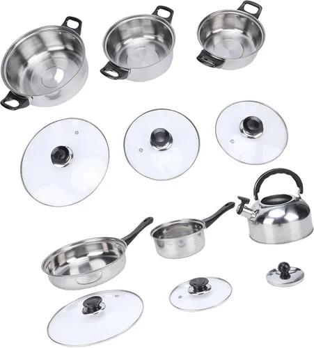 Vista 6 de Pssopp Stainless Steel Cookware Set, Skillets Handle Pots Pans Set for Kitchen Home Various Cooking Methods Stainless Steel Cookware, Heat Proof