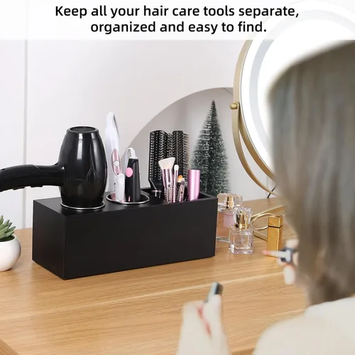 Vista 3 de Soporte para secador de pelo en encimera, organizador de herramientas para el cabello con montaje en pared, organizador para secador de pelo