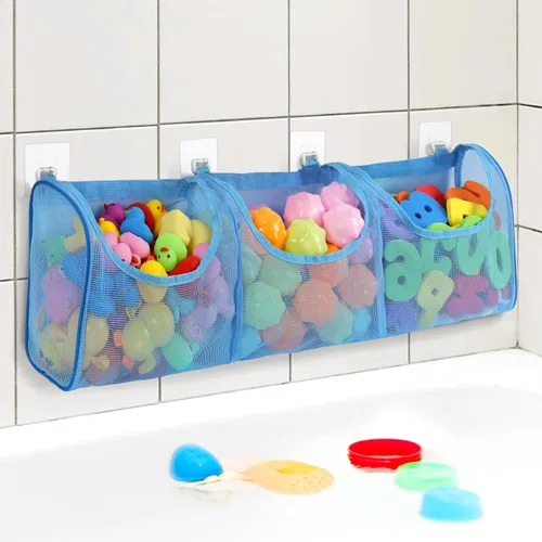 Vista 12 de Goowin Almacenamiento de juguetes de baño, soporte para juguetes de baño, organizador de juguetes de baño con aberturas grandes de 3 compartimentos