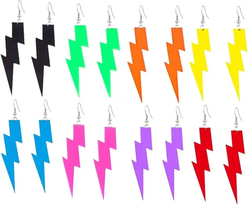 Vista 25 de Pendientes con colgante RUIZHEN con forma de rayo para mujer, con colores a elegir, acrílico exagerado 6 pares conjunto-1