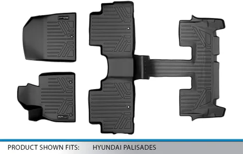 Vista 5 de SMARTLINER Juego de alfombrillas de piso de ajuste personalizado de 2 filas compatibles con Hyundai Palisade 2020-2025