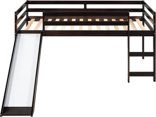 Vista 3 de Cama tipo loft de madera maciza con diseño multifuncional para niños y niñas (espresso)