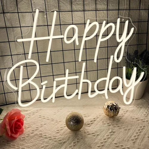 Vista 9 de Letrero de neón de feliz cumpleaños para decoración de pared, luces de neón de feliz cumpleaños coloridas, luz de neón LED de cumpleaños para telón