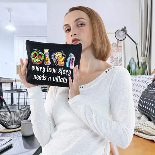 Vista 7 de WZMPA Malvada Queen - Bolsa de maquillaje cosmética inspirada en villanos de Halloween, regalo que cada historia de amor necesita una bolsa