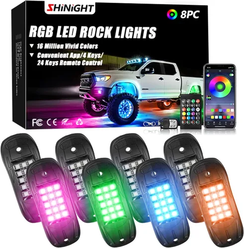 Vista 7 de SHINIGHT Luces LED de roca para camiones, kit de 6 cápsulas de luces para Jeep, kit de iluminación exterior con control de aplicación, modo