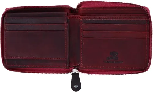Vista 3 de CTM Cartera RFID con cremallera para hombre, Borgoña, Bifold