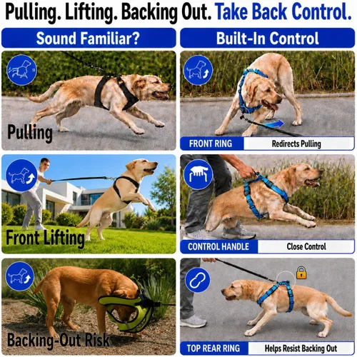 Vista 5 de Arnés para perro sin tirones con asa, arnés de entrenamiento de control de agarre para perros medianos, anillo en D frontal, reflectante, seguro
