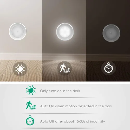 Vista 3 de URPOWER Luz de armario con sensor de movimiento, sensor de movimiento, funciona con pilas, luz nocturna en cualquier lugar, luz de pared