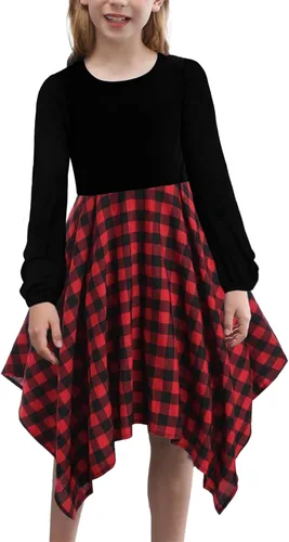 Vista 3 de KYMIDY Vestido midi alto y bajo para niñas, de manga larga, estilo bohemio, con vuelo, casual, con bolsillos, para niños de 6 a 12 años