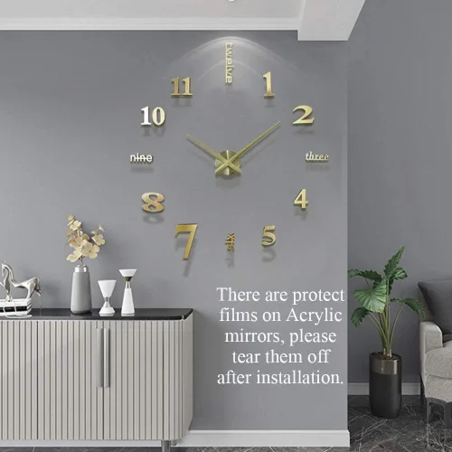 Vista 6 de LZYMSZ Reloj de pared de bricolaje moderno 3D con números de espejo, calcomanías para decoración de oficina en casa (negro)