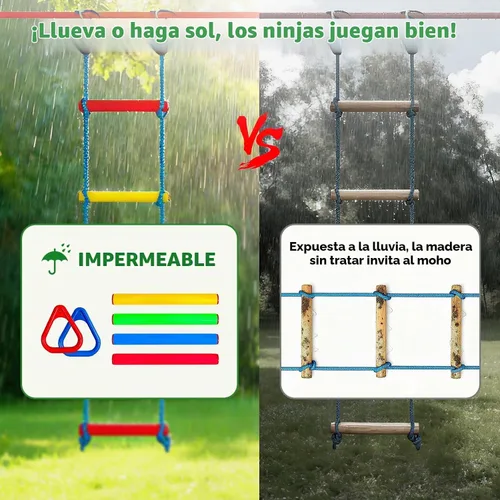 Vista 7 de Dripex Carrera de obstáculos Ninja Warrior para niños, líneas de holgura de 2 x 50 pies para patio trasero con 8 accesorios ninja, barra de mono