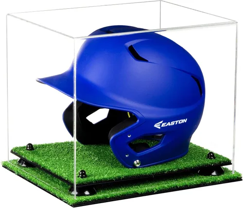 Vista 128 de Better Display Cases Vitrina acrílica para casco de bateo de béisbol con espejo, elevadores rosados, montaje en pared y base de espejo (V22/A012)