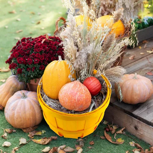 Vista 7 de Cornucopia Brands Cestas redondas de madera (paquete de 2, doradas); cubos de madera para frutas con asa, capacidad de 4 cuartos de galón; 6.1 Oro