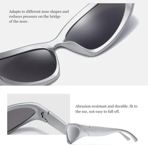 Vista 3 de JASPIN Y2K - Lentes de sol envolventes para mujeres y hombres, plateados, ovalados, modernos, deportivos, con protección UV400