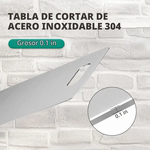 Vista 6 de Tabla de cortar de acero inoxidable, 2 tablas de cortar para cocina, tabla de cortar antiadherente inoxidable para carne, frutas y verduras