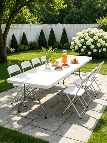 Vista 2 de Mesa plegable de 8 pies, mesa plegable portátil grande blanca