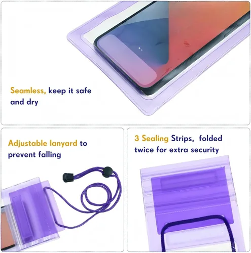 Vista 6 de Flutesan Paquete de 50 bolsas transparentes impermeables para teléfono, funda universal impermeable para teléfono, bolsa seca con cordón