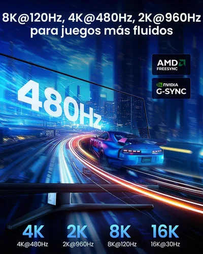 Vista 2 de Silkland Cable DisplayPort 2.1 de 54Gbps [Certificado VESA], [8K@165Hz, 4K@480Hz 360Hz 240Hz] Cable DP 2.1 16K, DP54 HDR DSC 1440P Cable Display