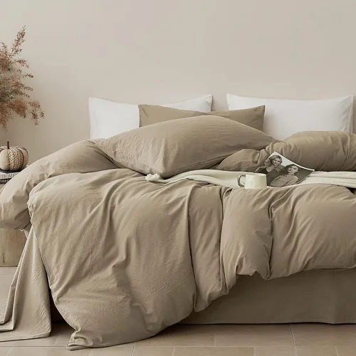Vista 9 de JELLYMONI Funda de edredón tamaño individual, funda de edredón 100% algodón lavado con textura similar al lino, ropa de cama transpirable y suave