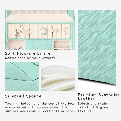 Vista 7 de Caja de joyería Vlando para niñas, estilo princesa, diseño de media luna (color verde)