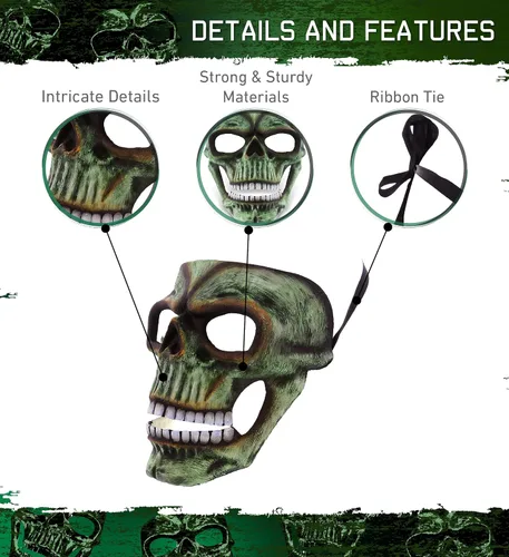 Vista 3 de Máscara de esqueleto, disfraz de calavera Steampunk, accesorio de disfraz de cara completa para Halloween, fiestas y eventos de terror