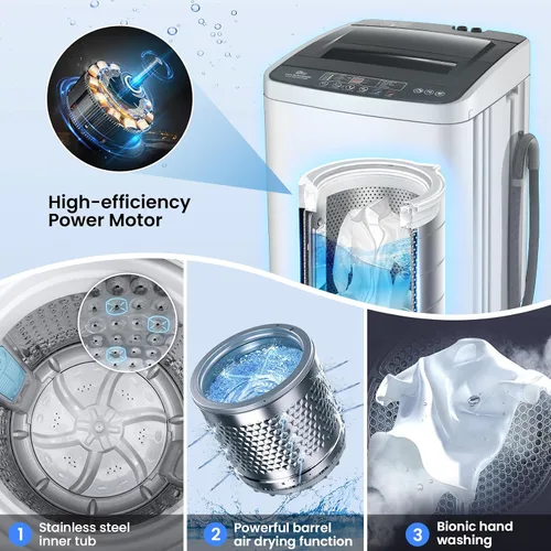 Vista 4 de Nictemaw Lavadora portátil de 20 libras, lavadora de carga superior completamente automática de 2.8 pies cúbicos con 4 programas, 4 niveles de agua
