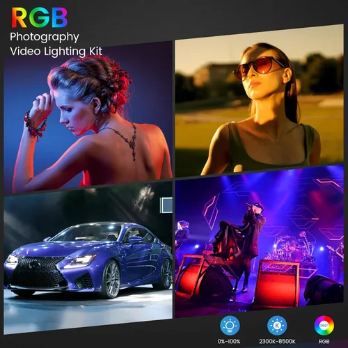 Vista 2 de Kit de Iluminación RGB para Fotografía, Luces LED Profesionales de Estudio de 50W Bi-Color, Luces Foto Dimmables de 2300k~8500k para Fotografía