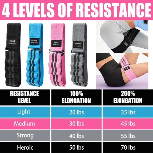 Vista 6 de Adjustable Fabric Resistance Bands for Squats, Glutes & Legs – 5 Levels of Customizable Size, Width & Tension, Non-Slip Booty Bands for Men and