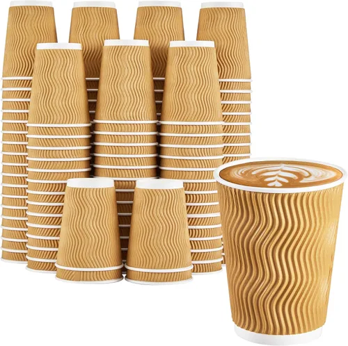 Vista 11 de Clawsoff - Paquete de 150 tazas de café de papel desechables de 8 onzas, aisladas, color marrón Corrugated Ripple Wall Insulates Hands,Hot&Cold