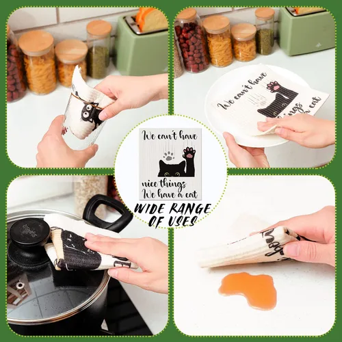 Vista 5 de Funtery 8 piezas de paños de cocina suecos de gato negro, paños de esponja absorbentes suecos reutilizables, lavables, paños de cocina para lavar
