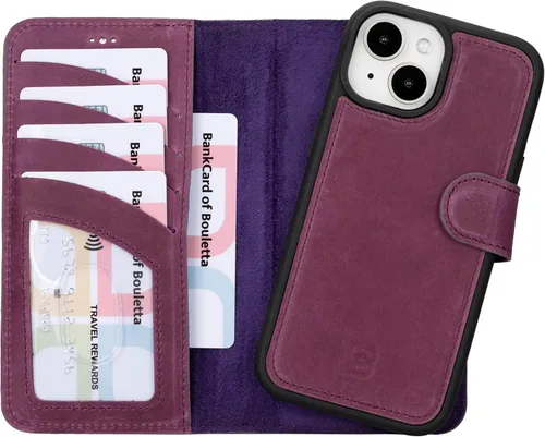 Vista 12 de BOULETTA Magsafe - Funda para iPhone 15 compatible con cuero de grano completo, magnética, desmontable, cartera para teléfono (2 en 1), 4 tarjeteros