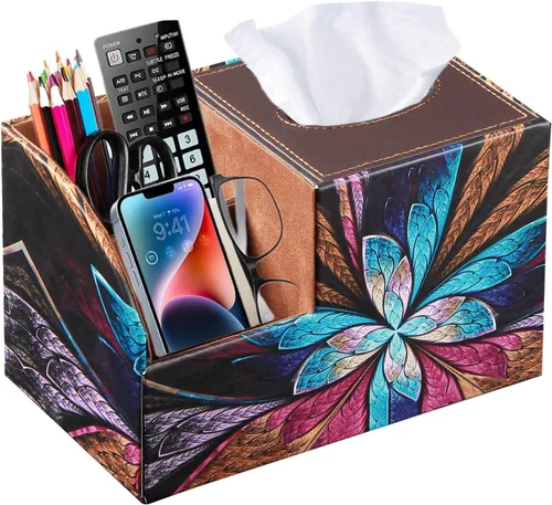 Vista 10 de Funda cuadrada de piel sintética para caja de pañuelos – Soporte multifuncional para caja de pañuelos, cubierta de caja de pañuelos
