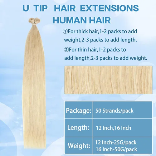 Vista 5 de Neitsi Extensiones de cabello humano con punta en U, extensiones de cabello humano real natural con punta en U, extensiones de cabello humano