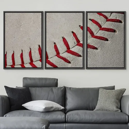 Vista 537 de wall26 Lienzo enmarcado para pared, juego de arte de primer plano, detalles de costuras de béisbol, atletas deportivos, fotografía, moderno
