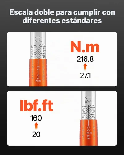 Vista 4 de VEVOR Llave dinamométrica ajustable de 1/2 pulgada de transmisión, 20-160 pies-libra/27.1-216.8 Nm, extremo abierto de 38 mm, llave dinamométrica