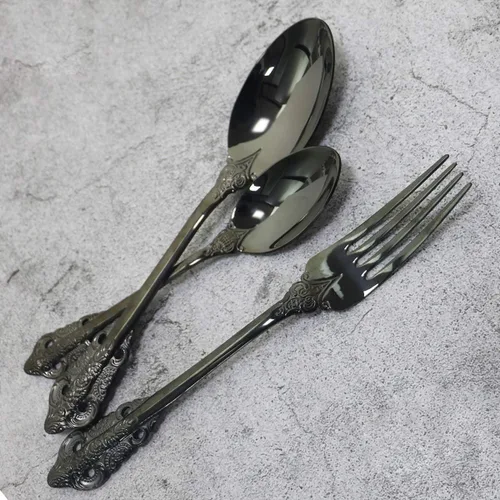 Vista 3 de Juego de cubiertos de 4 piezas, cubiertos de acero inoxidable 18/10, incluye cuchillo, tenedor, cuchara, cuchara de té, pulido con espejo, apto