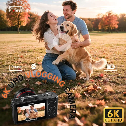 Vista 2 de 6K 96MP Flip Screen Digital Camera for Photography, WiFi, Dual Lens