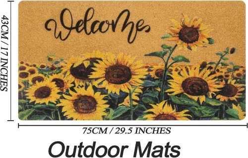 Vista 3 de IZUS Felpudo de bienvenida floral con diseño de girasoles de primavera de verano con flores de sol, antideslizantes, para puerta delantera, porche
