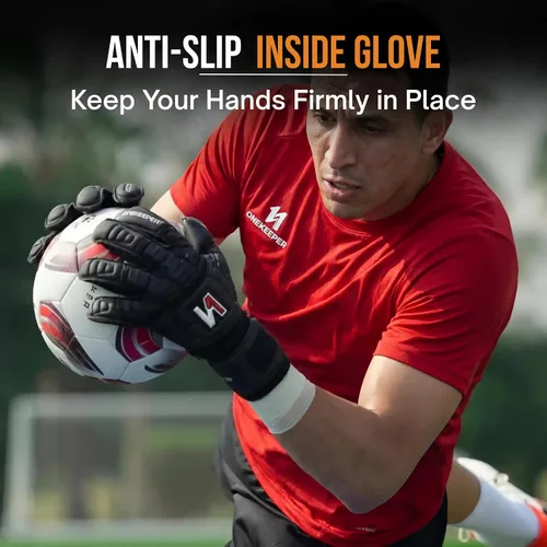 Vista 6 de ONEKEEPER Guantes de portero de nivel profesional sólido blanco o negro para niños, jóvenes y adultos, guantes de portero de fútbol GK Látex