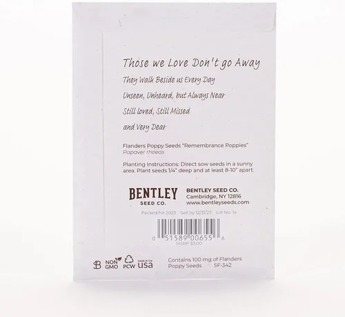 Vista 3 de Bentley Seed Co. Recuerdos de funeral conmemorativos de la vida del cardenal para los invitados Paquetes de semillas de amapola de Flandes