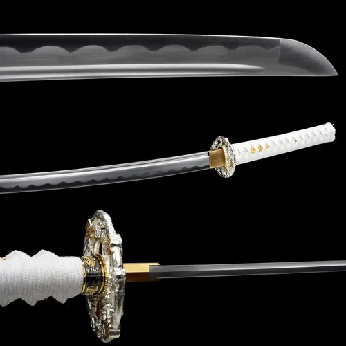 Vista 3 de OYZ Espada katana, espadas samurai de acero de alto carbono 1060 hechas a mano, espadas samurai de acero real, espadas samurái de acero de alto