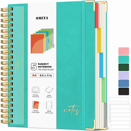 Vista 12 de Cuaderno espiral de cuero con 5 temas: cuaderno de tapa dura con rayas Verde