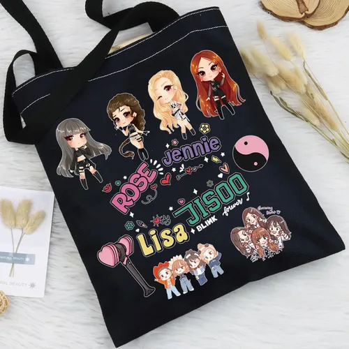Vista 6 de BWWKTOP K-Pop Girl Group Tote Bag Cantante Fans Regalos Música Miembros de Grupo de Lona Bolsa de Hombro Singer Tour Mercancía
