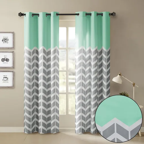 Vista 9 de Juego de cortinas Alex con arandelas y diseño chevrón