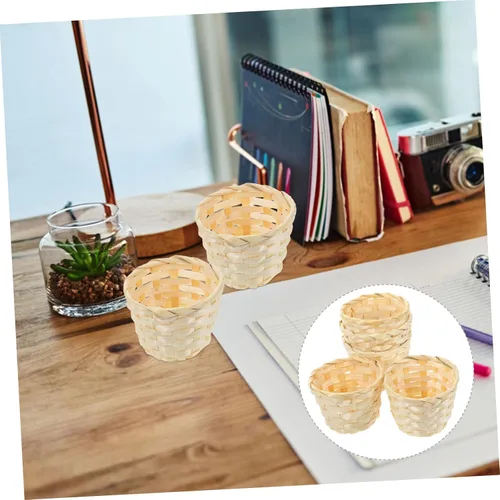 Vista 8 de IMIKEYA Cestas tejidas de bambú hechas a mano Mini cestas de frutas de almacenamiento para pan decorativo de cocina